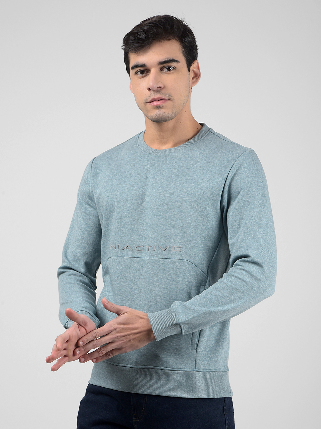 Numero Uno Men Sky Blue Round Neck Sweatshirts
